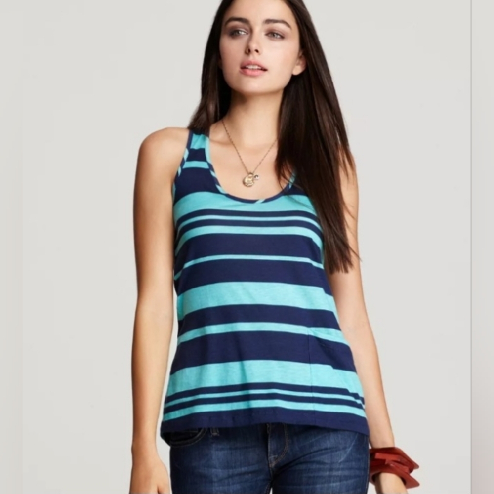 Splendid Navy & Mint Maritime Striped Tank Top Casual Coastal Nautical Summer